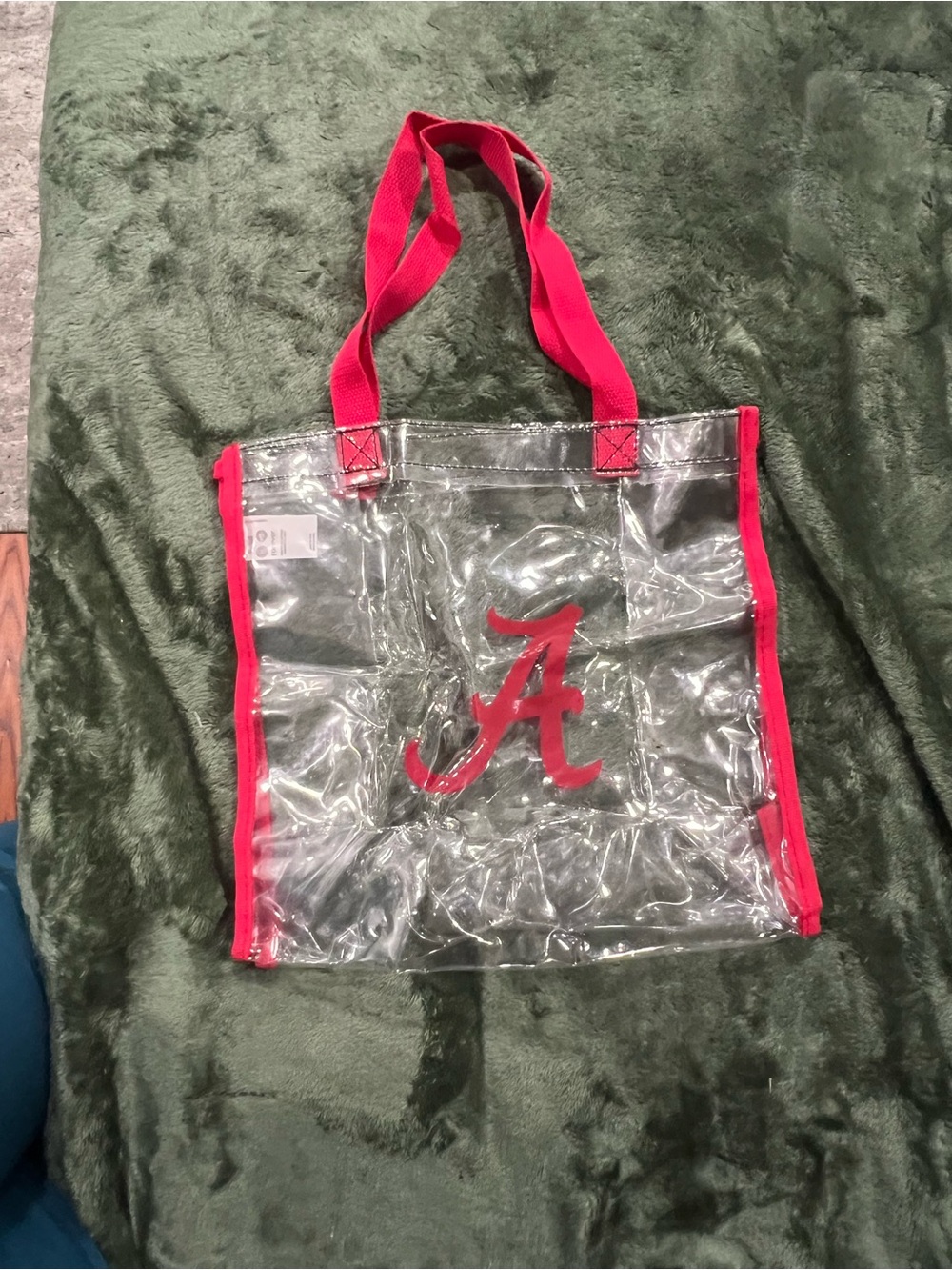 Clear Tote Bag with Red Trim and Script 'A' Accent